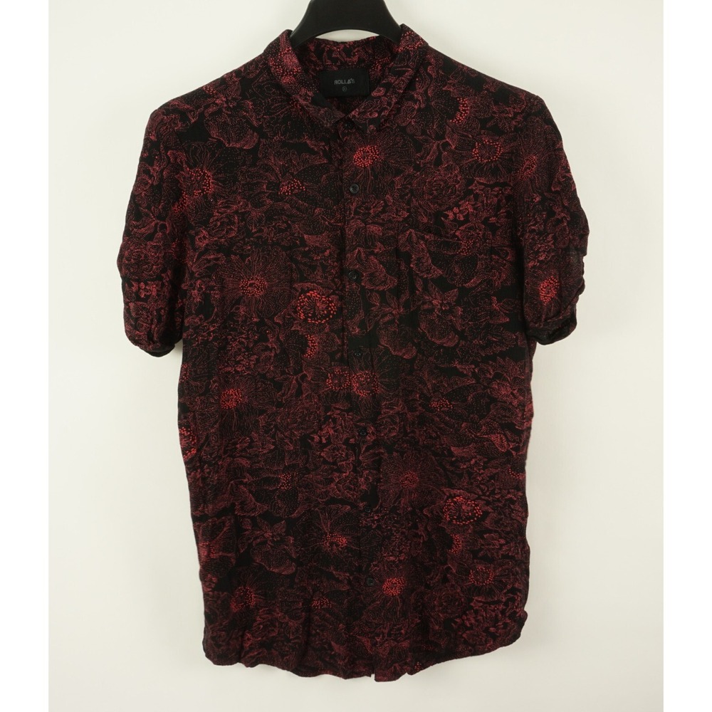 Rolla's Men's XL‎ Short Sleeve Black Geometric Textured Rayon Button Front Shirt
